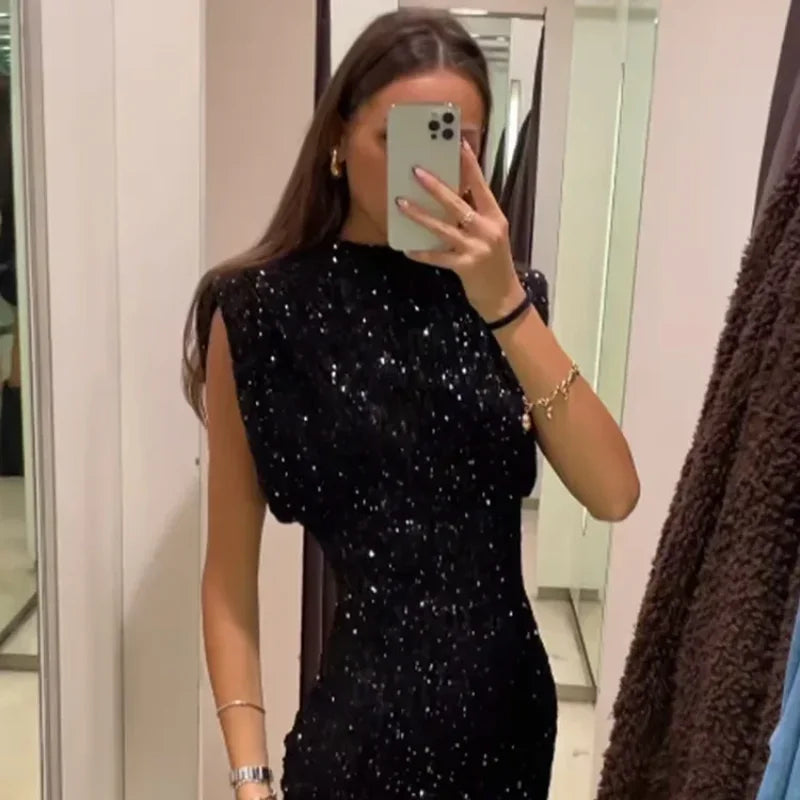 Mini Dress for Women Elegant O-Neck Fly Sleeve -