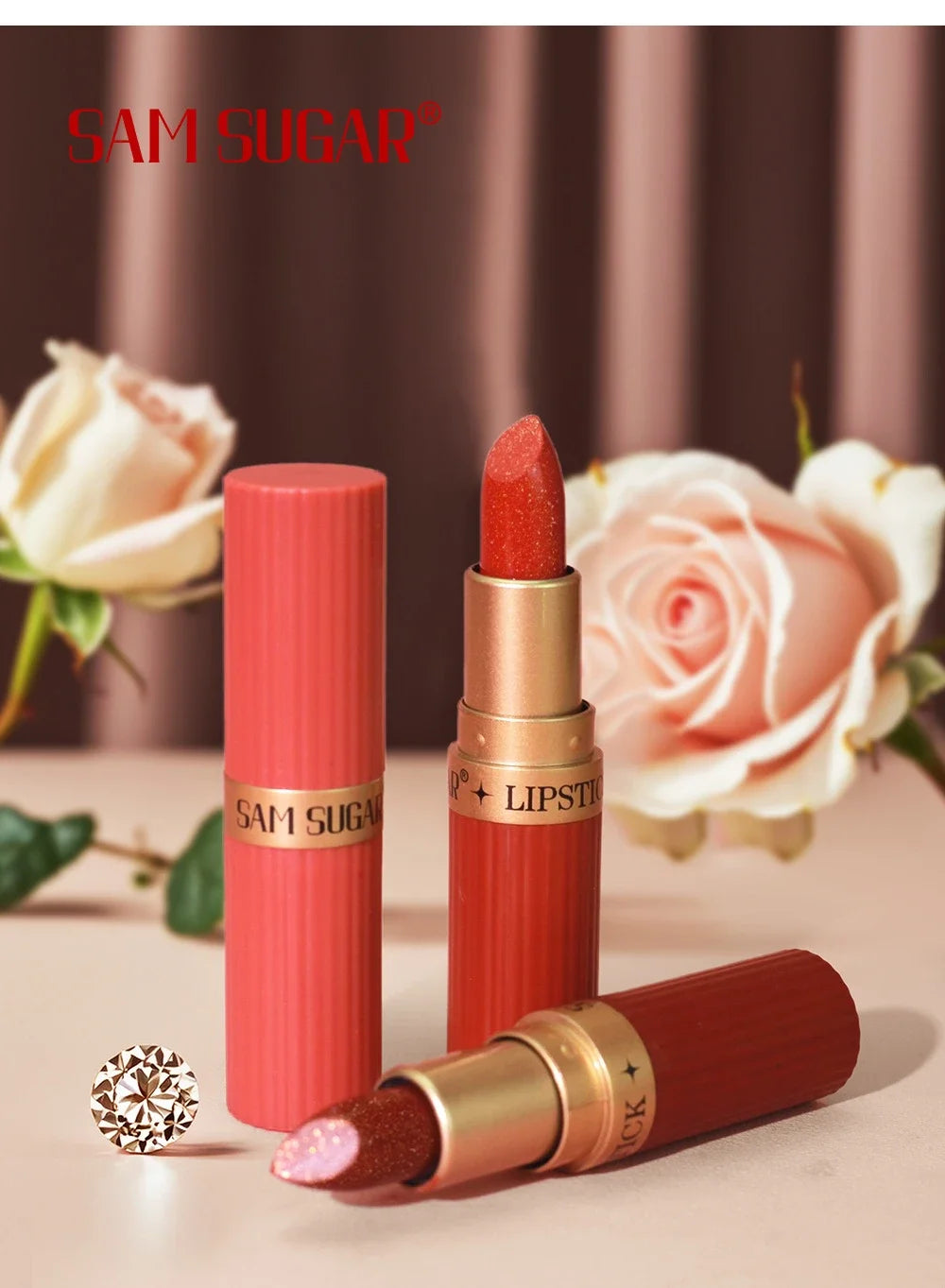 Chocolate Brown Luxurious Metallic Glitter Lipstick Long-Lasting Waterproof Non-Fade Shimmery Pearl Sparkling Lip Gloss Makeup -