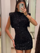 Mini Dress for Women Elegant O-Neck Fly Sleeve -
