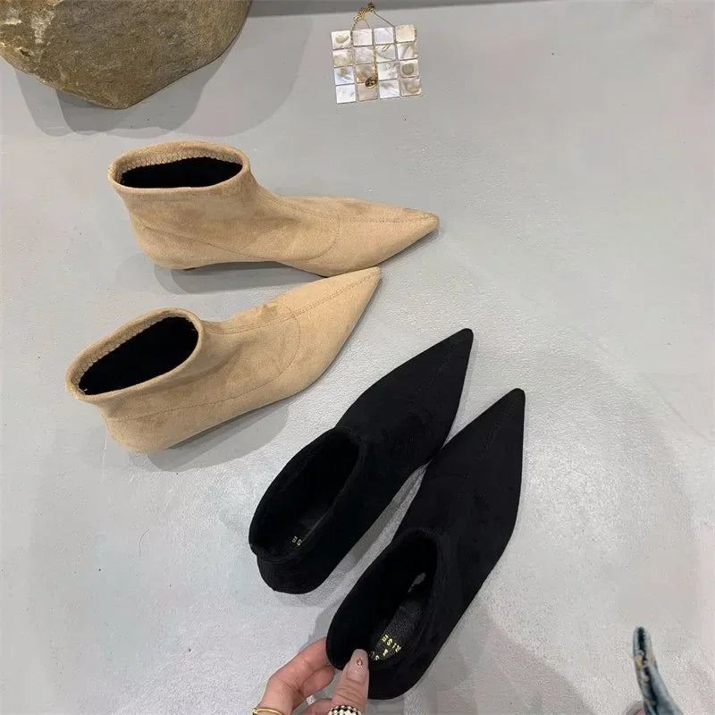 Shoes for Women 2025 High Quality Elegant Ankle Women's Boots Fashion Back Zipper Solid Office and Career Sexy Pointed Toe Boots -