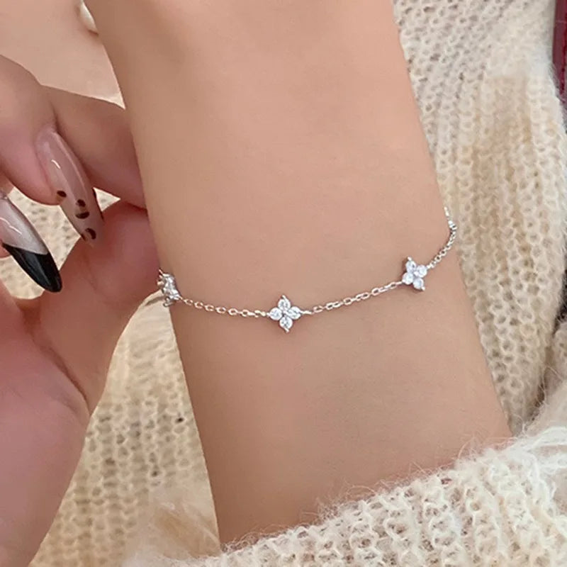 Sterling Silver Crystal Flower Bracelet -
