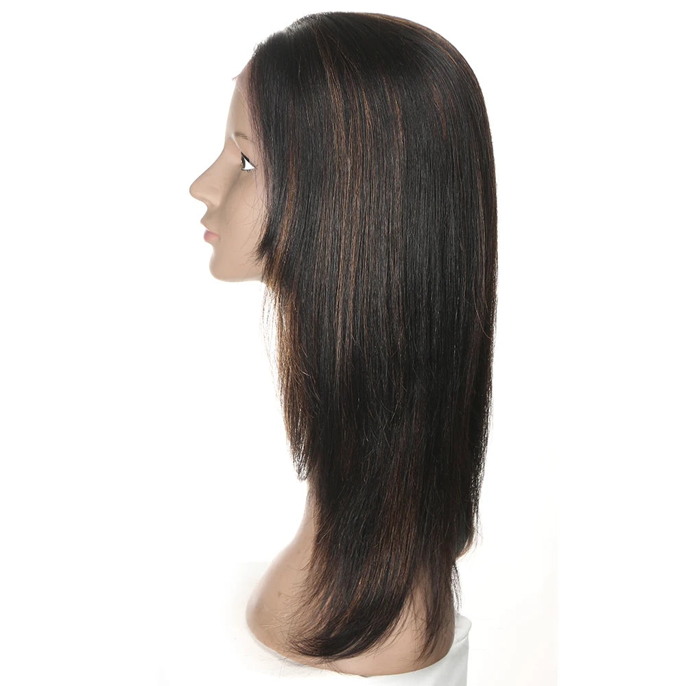 Turn heads with this sleek 18-inch 13x4 lace front Brazilian hair wig—straight, colored, and highlighted for a flawless, natural look! -