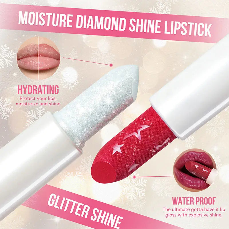 Diamond Pearlescent Lipstick Waterproof Long Lasting Non-stick Cup Matte Velvet Shiny Lipsticks Red Sexy Lips Makeup Cosmetics -