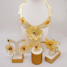 Flower Necklace Bracelet Earrings Ring Set -