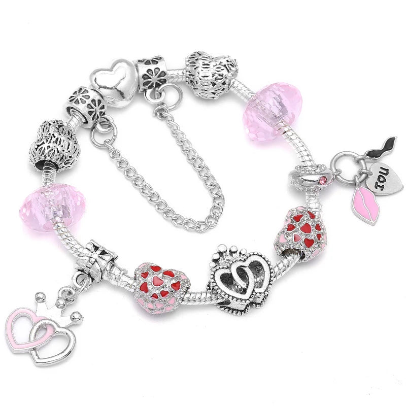 Pink Heart To Heart Beads Charm Bracelets -
