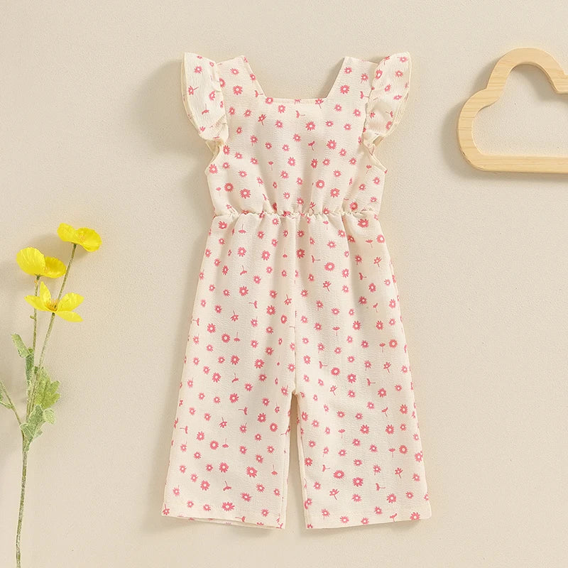 Toddler Kids Clothes Girls Summer Overalls Cotton Floral Print Backless Bowknot Rompers Jumpsuits Baby Clothing -