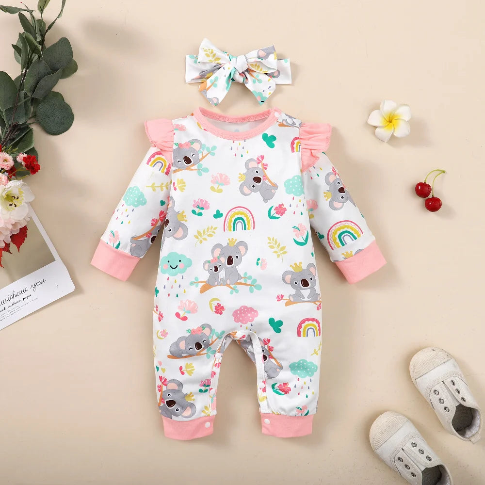 Keep your newborn baby girl cozy and cute with this 2-piece romper outfit set featuring long sleeves—perfect for everyday comfort! -