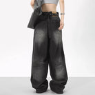 Rock a vintage vibe with these oversized retro black wide-leg jeans for women! -