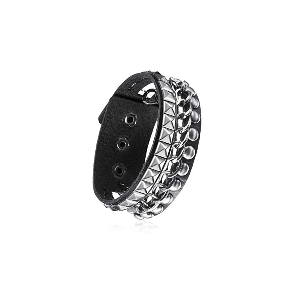 Black Round Square Gothic Spike Bracelet -