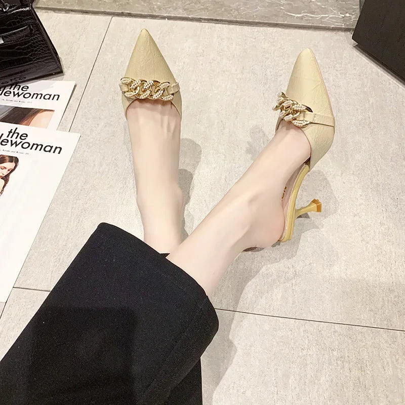 Baotou Half Drag Female Outside Wearing 2025 Summer New Fairy Wind Thin Heel Sandals High Heel Muller Slippers Slippers Women -
