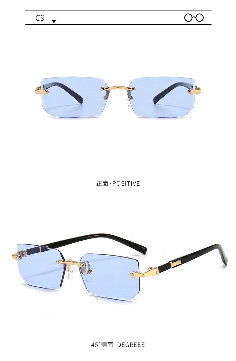Rimless Sunglasses Rectangle Fashion Popular Women Men Shades Small Square Sun Glasses For Female Male Summer Traveling Oculos -