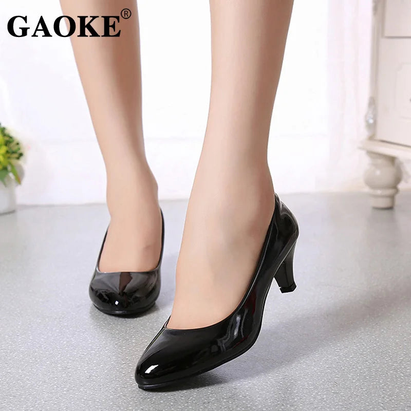 New Women's Shoes On Heels Elegant Medium High Heeled Ladies Pointed Toe Fashion Pumps For Woman Office Black White Red -