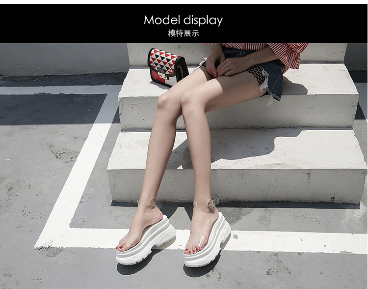 European Station 2025 Summer New Arrival Transparent Height Increasing Sandals Female Online Influencer Thick Sole Strap Platform Shoes Small Size Flats Sandals -