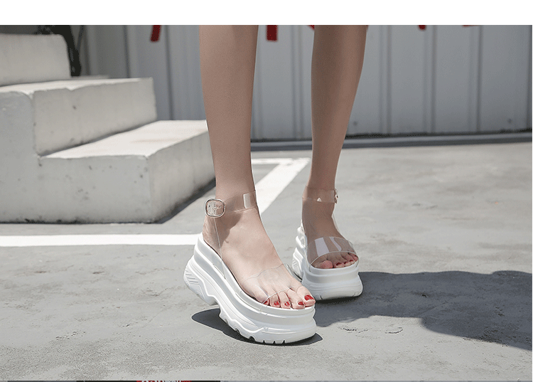 European Station 2025 Summer New Arrival Transparent Height Increasing Sandals Female Online Influencer Thick Sole Strap Platform Shoes Small Size Flats Sandals -