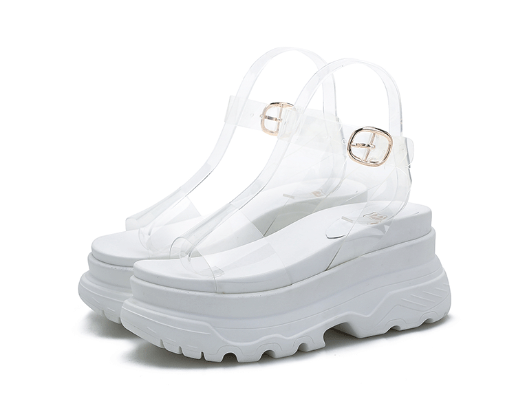 European Station 2025 Summer New Arrival Transparent Height Increasing Sandals Female Online Influencer Thick Sole Strap Platform Shoes Small Size Flats Sandals -