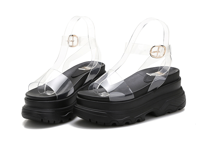 European Station 2025 Summer New Arrival Transparent Height Increasing Sandals Female Online Influencer Thick Sole Strap Platform Shoes Small Size Flats Sandals -