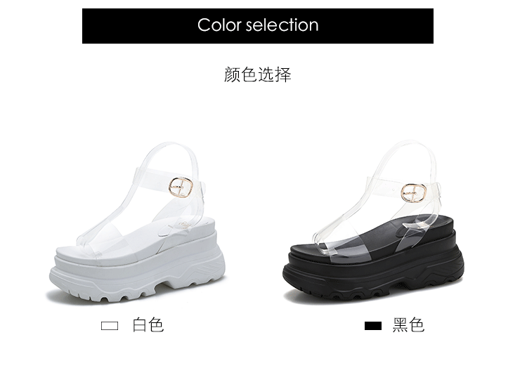 European Station 2025 Summer New Arrival Transparent Height Increasing Sandals Female Online Influencer Thick Sole Strap Platform Shoes Small Size Flats Sandals -