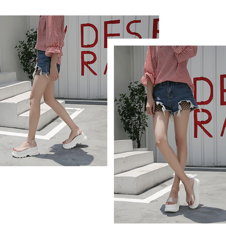 European Station 2025 Summer New Arrival Transparent Height Increasing Sandals Female Online Influencer Thick Sole Strap Platform Shoes Small Size Flats Sandals -