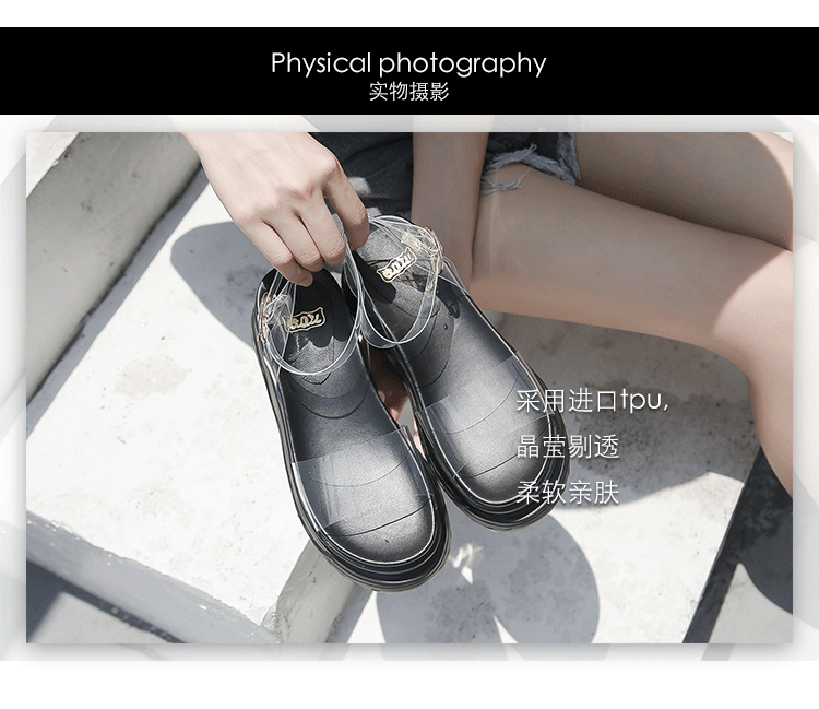 European Station 2025 Summer New Arrival Transparent Height Increasing Sandals Female Online Influencer Thick Sole Strap Platform Shoes Small Size Flats Sandals -