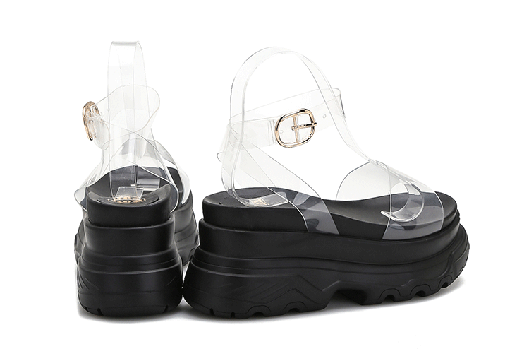 European Station 2025 Summer New Arrival Transparent Height Increasing Sandals Female Online Influencer Thick Sole Strap Platform Shoes Small Size Flats Sandals -