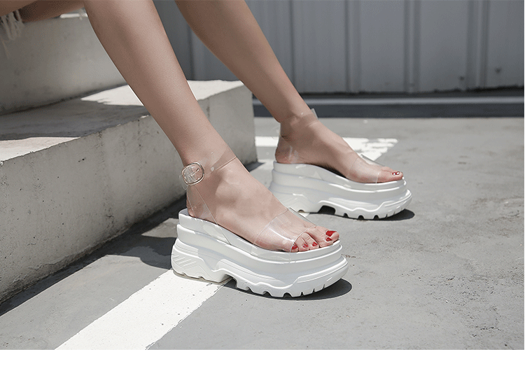European Station 2025 Summer New Arrival Transparent Height Increasing Sandals Female Online Influencer Thick Sole Strap Platform Shoes Small Size Flats Sandals -