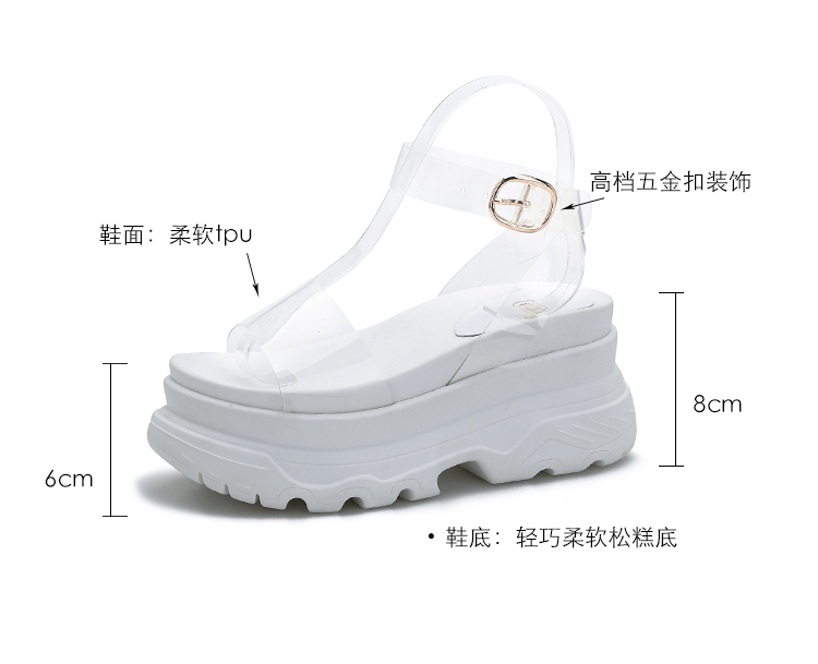 European Station 2025 Summer New Arrival Transparent Height Increasing Sandals Female Online Influencer Thick Sole Strap Platform Shoes Small Size Flats Sandals -