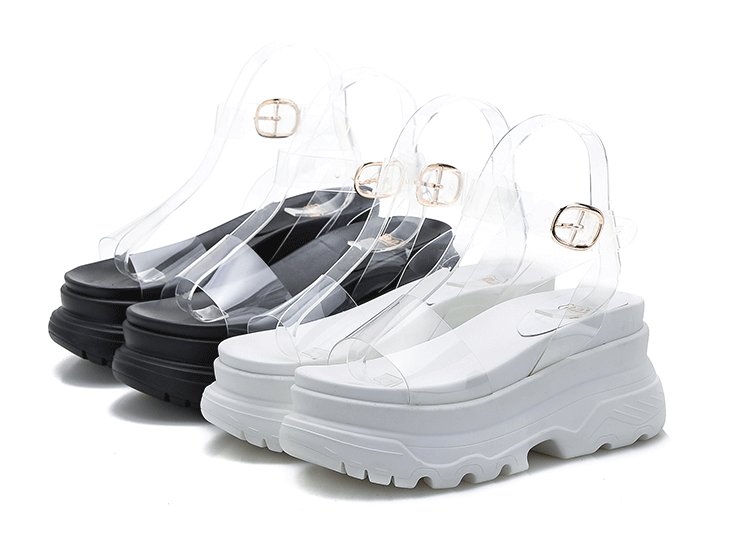 European Station 2025 Summer New Arrival Transparent Height Increasing Sandals Female Online Influencer Thick Sole Strap Platform Shoes Small Size Flats Sandals -