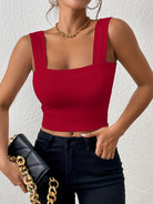 Stretchy Women's Crop Tank Top - Casual Everyday Essential - Soft, Breathable, Sleeveless, Solid Color, Comfortable, Relaxed Fit, Women's Clothing -