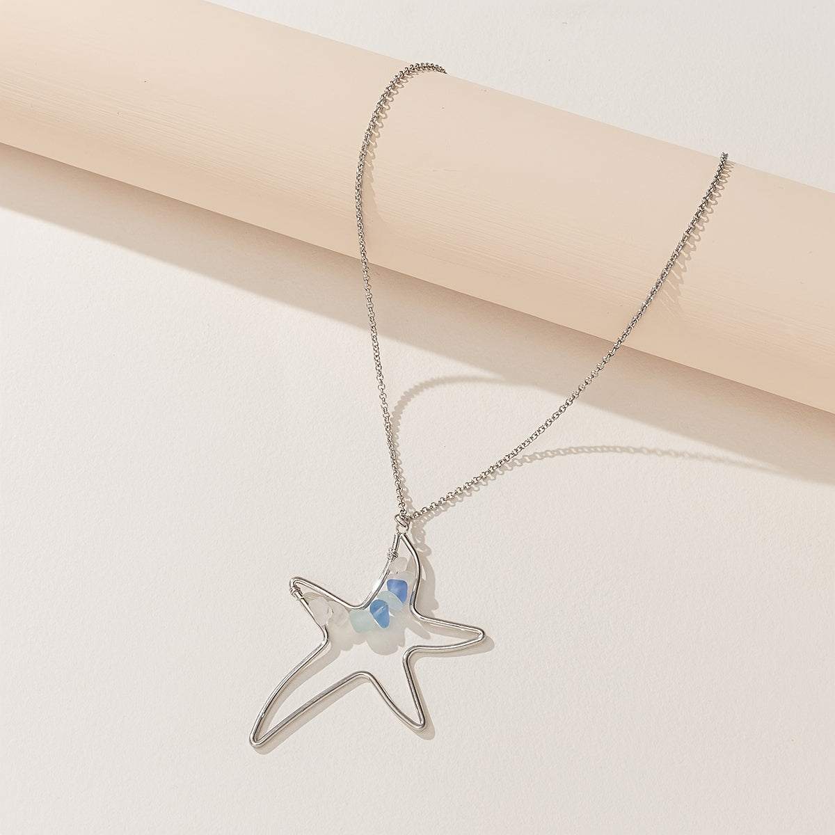 Sea Glass Pendant Necklace Marine Elements Shape Pendant Adjustable Neck Jewelry Summer Beach Style Clothings Accessories -