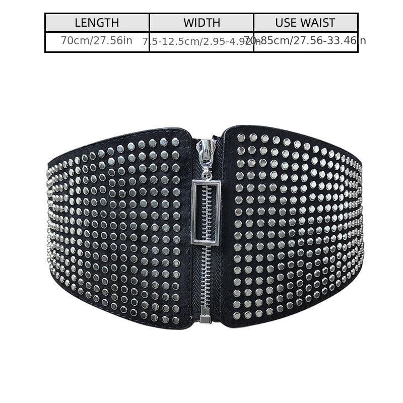 Wide Elastic Studded Belt Female Waist Gothic Plus Size Stretch Girdle Ladies Long Belts For Women Corset Waistband -