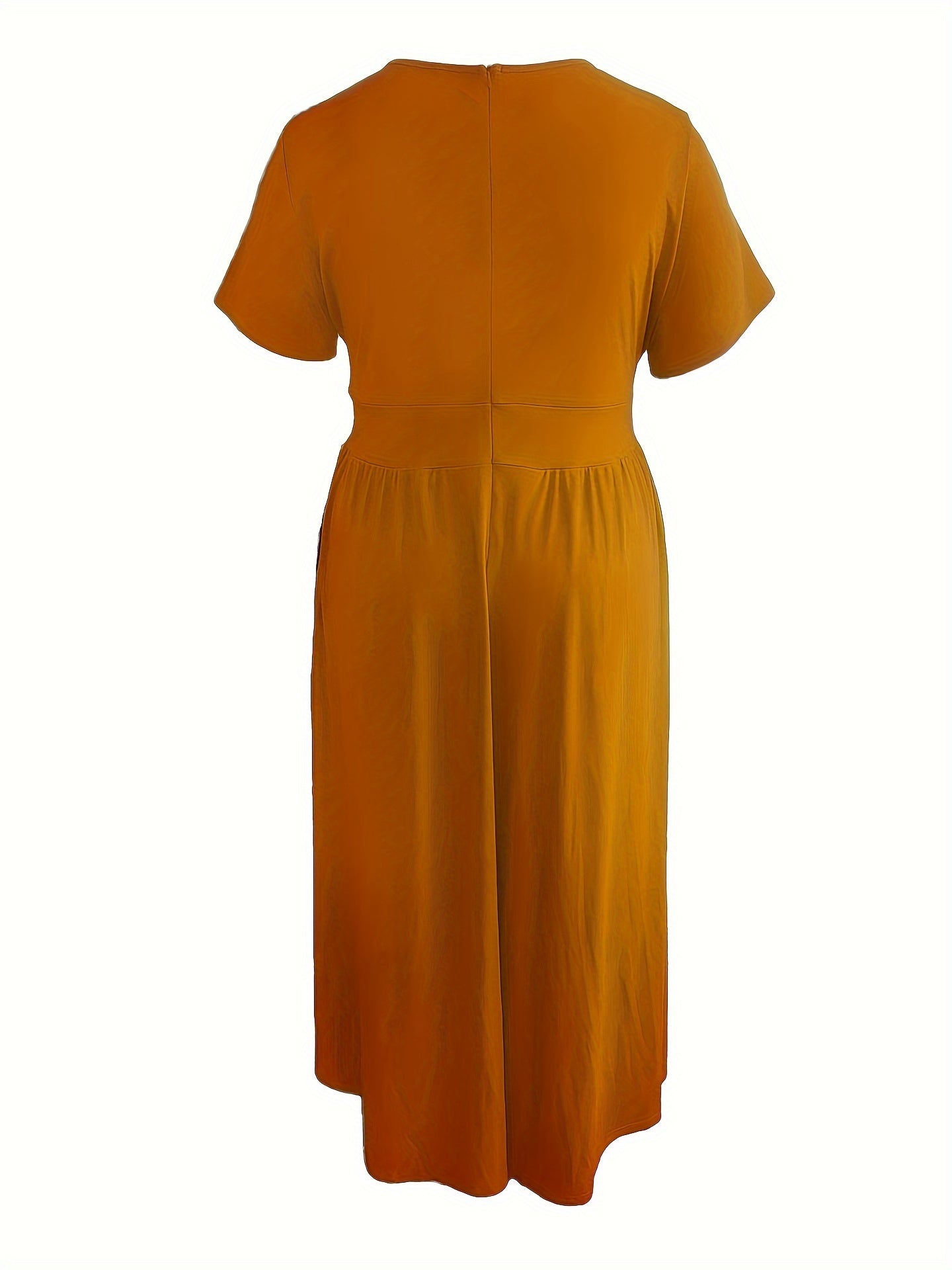 Plus Size Solid Short Sleeve Maxi Dress, Women's Plus Medium Stretch Elegant Long Dress -