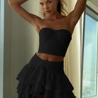 Elegant Sleeveless Strapless Ruffle Hem Skirt Set for Women, Skirts For Women -