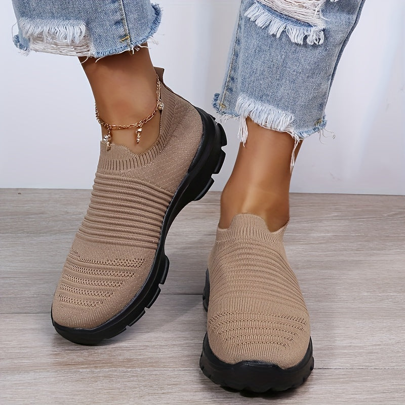 Women's Knit Soft Sole Breathable Mesh Sneakers, Solid Color Slip On Shoes, Women's Footwear -