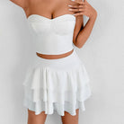 Elegant Sleeveless Strapless Ruffle Hem Skirt Set for Women, Skirts For Women -