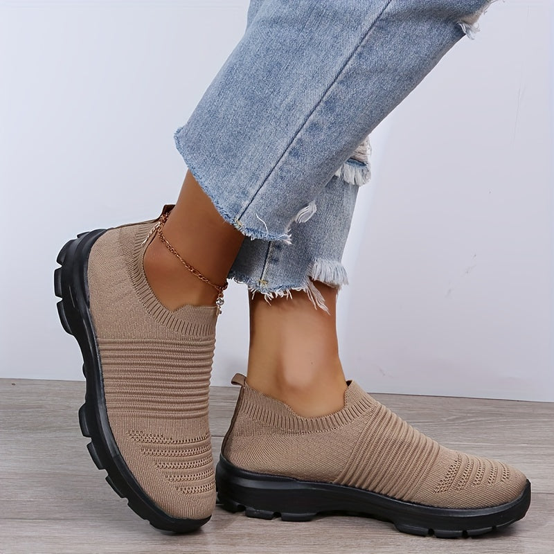 Women's Knit Soft Sole Breathable Mesh Sneakers, Solid Color Slip On Shoes, Women's Footwear -