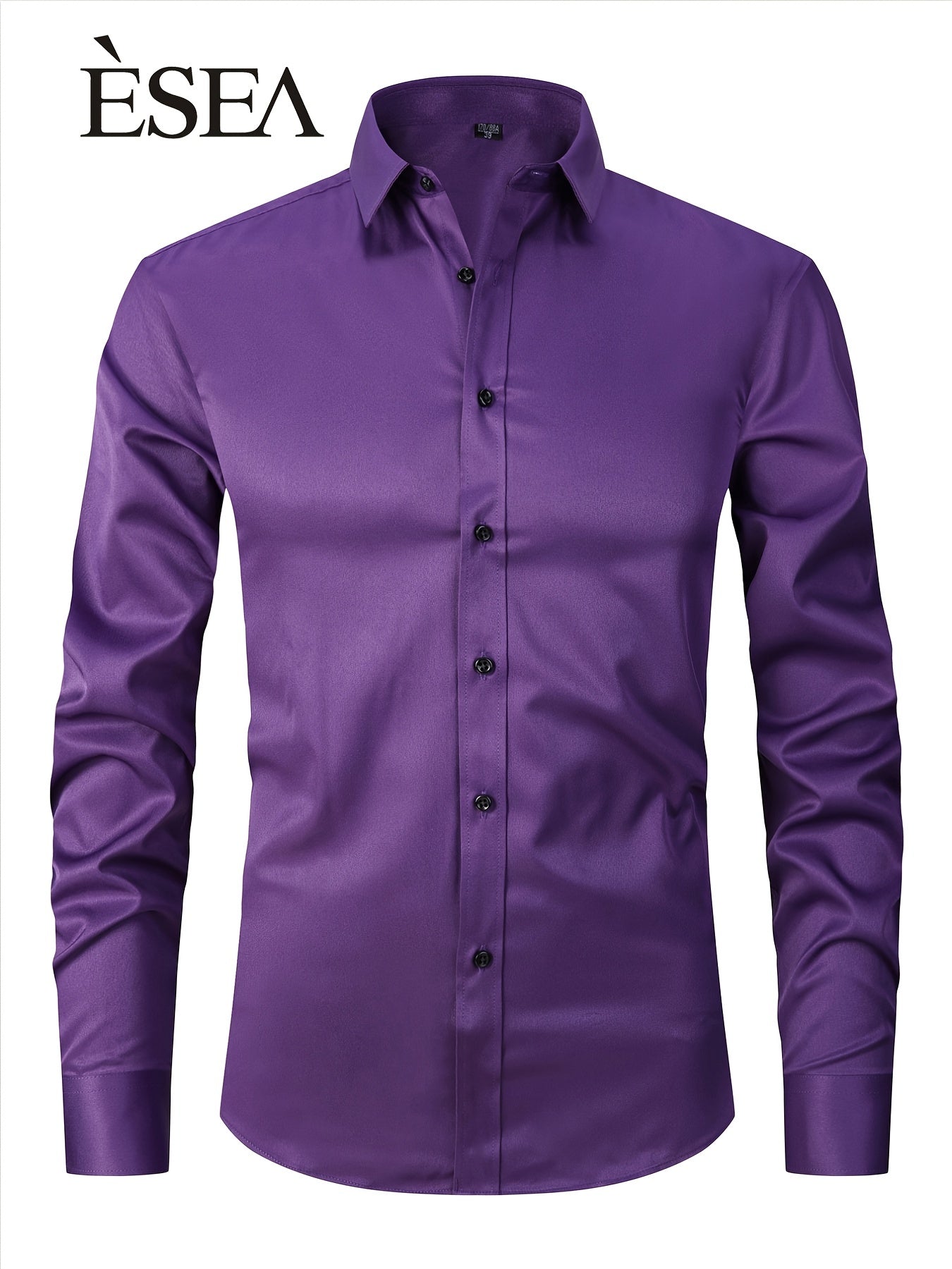 Men'S Slim-Fit Stretch Formal Shirt, Light Business Lapel Long Sleeve Shirt, Men'S Business Shirt Wrinkle-Resistant and Durable Solid Color Formal Long Sleeve Shirt with Buttons and Pockets Suitable for Work, Commuting, Datin -
