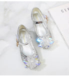 Girls' Elsa Princess High Heel Pumps - Sparkling Glitter Block Heel Shoes with Floral Embellishments, Lightweight Faux Cover for Spring & Fall, Weddings, Parties, Casual Wear, Shoes for Girls, Wedding Guest Shoes, Elegant Sho -