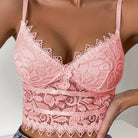 Floral Lace Push Up Cami Coeset, Contrast Mesh Hollow Out Crop Top Bra, Women's Lingerie & Underwear -