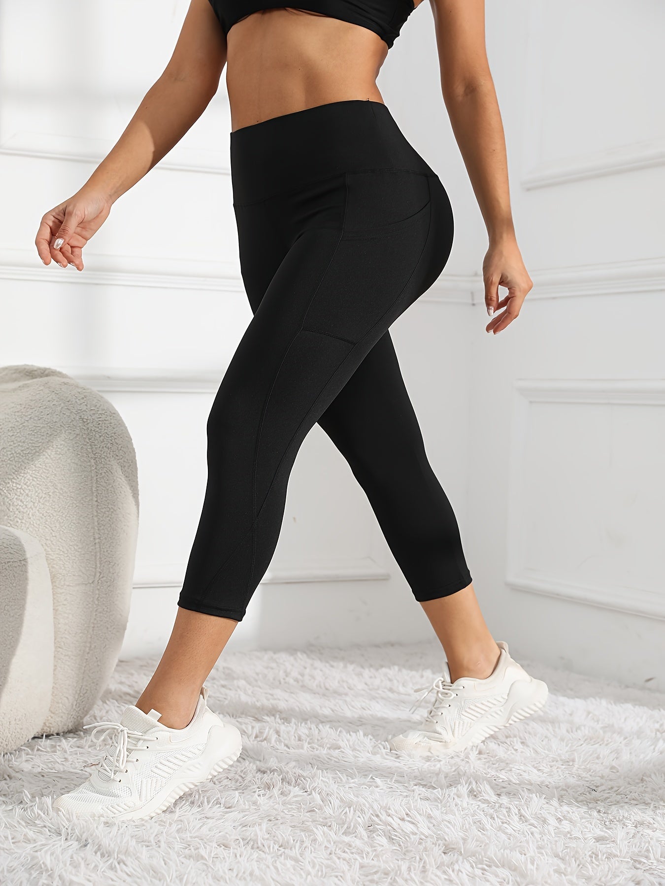 Women's High-Waisted 7/8 Length Leg Workout Leggings - Full-Length Leg Muscle-Building Gym Pants with Pockets, Solid Green Yoga Pants for Cycling, Pilates, Training | All-Season Fitness Pants with 7/8th Leg Coverage, Smooth T -