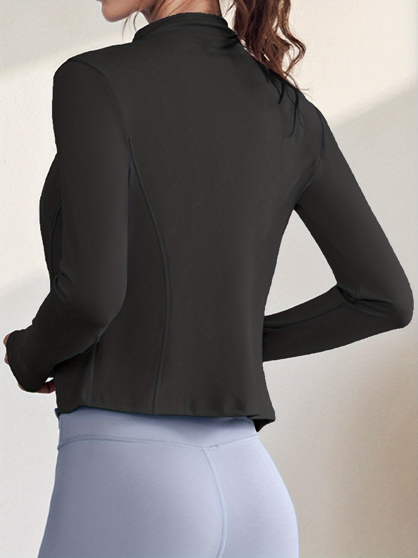 Women's Activewear: Solid Color Full Zipper Jacket With Turtle Neck, Long Sleeve & Thumb Hole For Fitness & Sports -