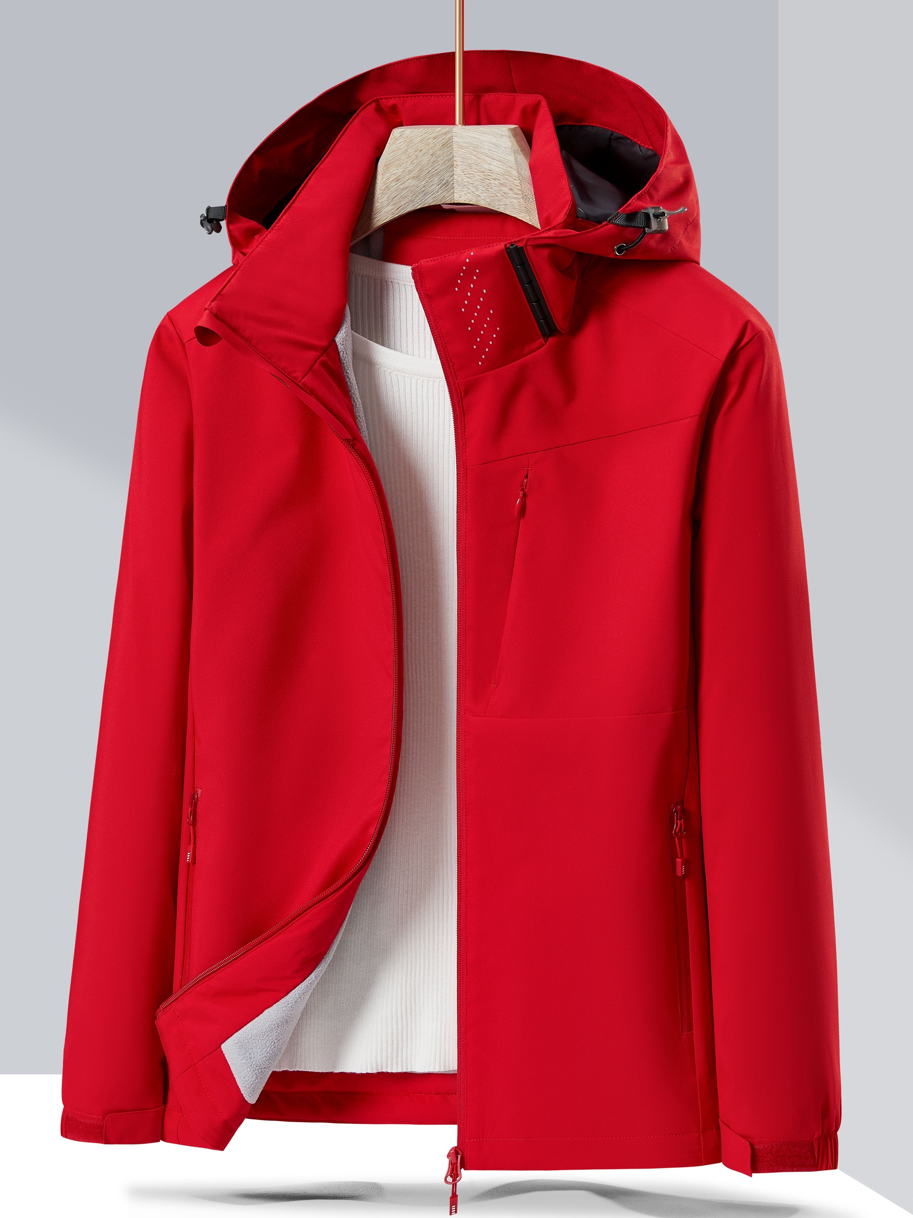 Women's Autumn and Winter Outdoor Sports Casual Warm Fleece Lined Windproof Stand Collar Jacket -