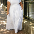 Plus Size Solid Short Sleeve Maxi Dress, Women's Plus Medium Stretch Elegant Long Dress -