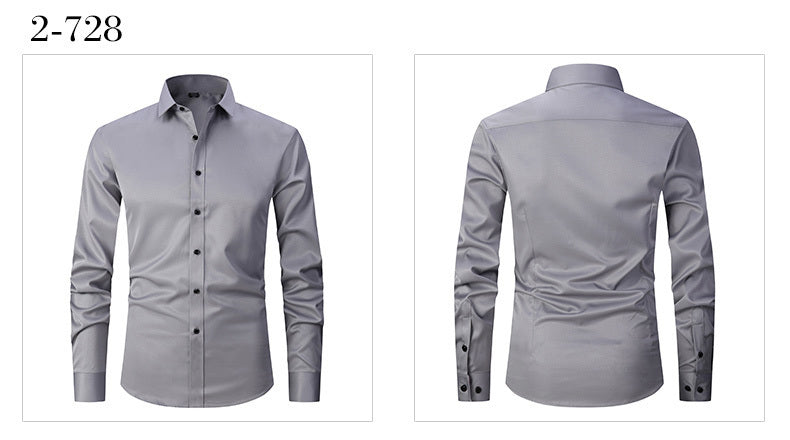 Men'S Slim-Fit Stretch Formal Shirt, Light Business Lapel Long Sleeve Shirt, Men'S Business Shirt Wrinkle-Resistant and Durable Solid Color Formal Long Sleeve Shirt with Buttons and Pockets Suitable for Work, Commuting, Datin -