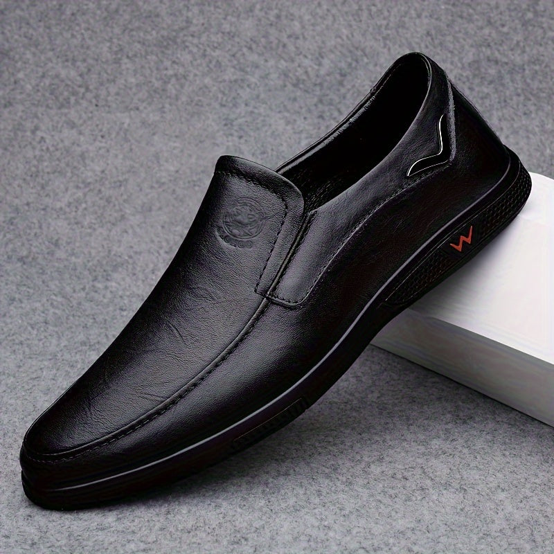 Step into comfort and safety with these men's genuine leather slip-on, slip-resistant shoes! -