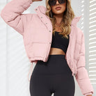 Women's Stylish Black Hooded Puffer Jacket - Casual Short Warm Outerwear with Drawstring Design, Long Sleeves, and Button-Up Front for Winter Comfort, Winter Jacket -