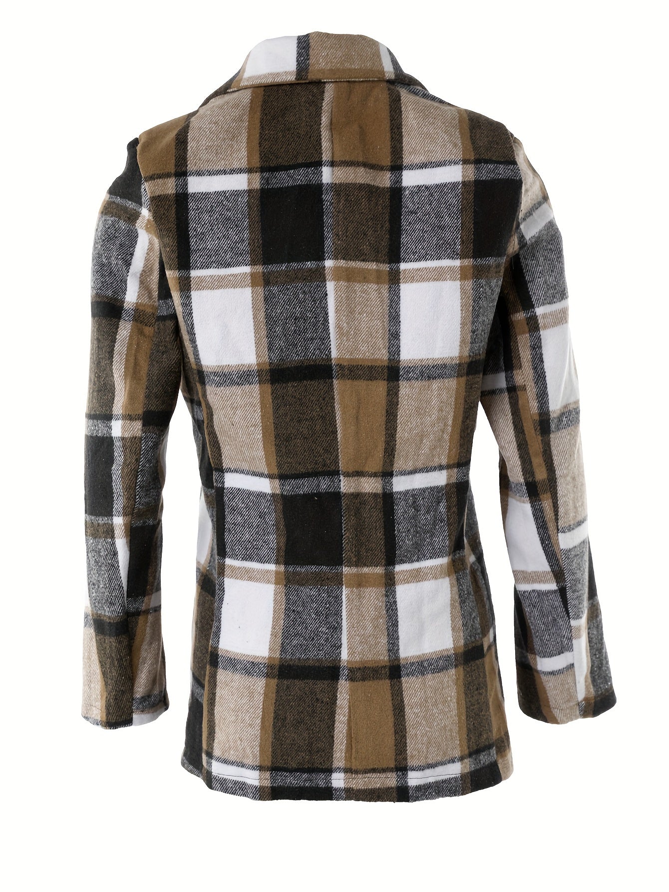 Plaid Button Down Long Sleeve Lapel Coat, Fashion Winter Blazer, Women's Clothing -