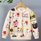 HWMFSNHFZ Girls' Lightweight Long Sleeve Cartoon Cat Print Sweatshirt - Soft Pink Crew Neck Casual Pullover for Spring & Fall, All-Season Comfort, Cute Sweaters -