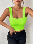 Stretchy Women's Crop Tank Top - Casual Everyday Essential - Soft, Breathable, Sleeveless, Solid Color, Comfortable, Relaxed Fit, Women's Clothing -
