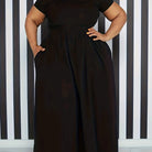 Plus Size Solid Short Sleeve Maxi Dress, Women's Plus Medium Stretch Elegant Long Dress -