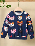 HWMFSNHFZ Girls' Lightweight Long Sleeve Cartoon Cat Print Sweatshirt - Soft Pink Crew Neck Casual Pullover for Spring & Fall, All-Season Comfort, Cute Sweaters -